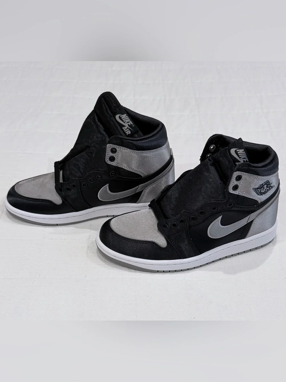 Nike Air Jordan 1 Retro Hi OG Mid Black Silver Grey White Satin Shadow Sneakers